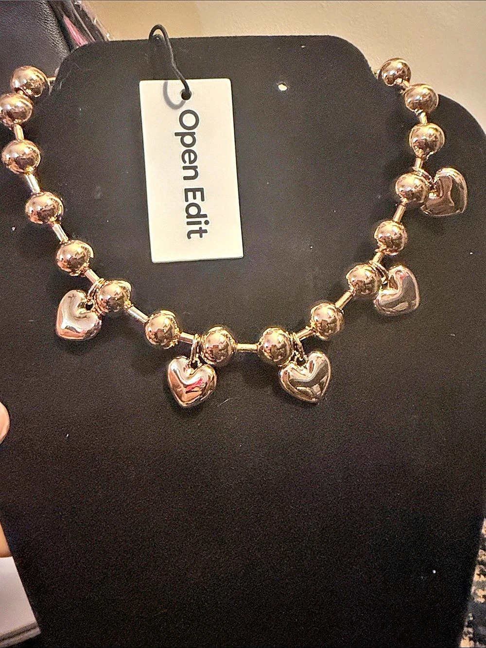 Open Edit Gold Bead Heart Necklace Gold
